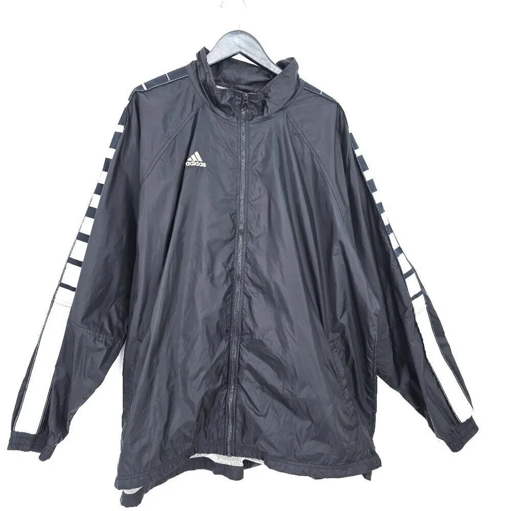 Vintage 90s Y2K Adidas Jacket Black White Windbreaker Baggy Nylon Men Size 3XL